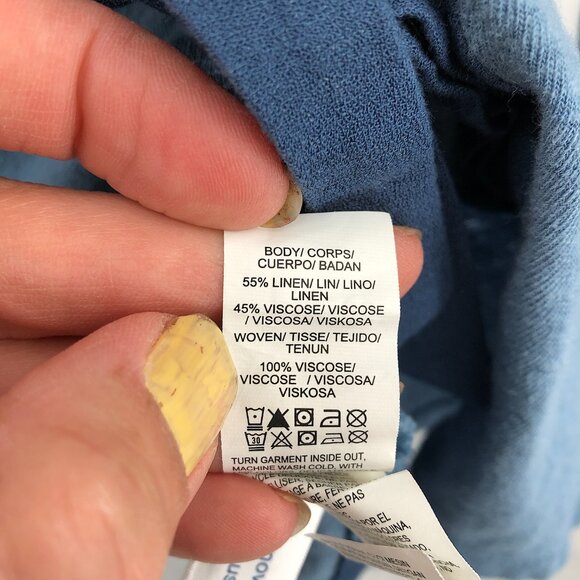 Lucky Brand tie neck shirt boho tuxedo light denim Blue prairie peasant top XS - Picture 5 of 9